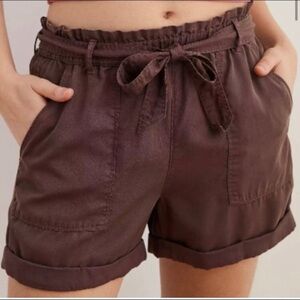 Aerie Lyocell Paper Bag Waist Belted Summer Shorts Women’s Medium Brown NEW